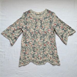 Solitaire Embroidered Floral Rayon Women’s Top with Scalloped Hem size XL